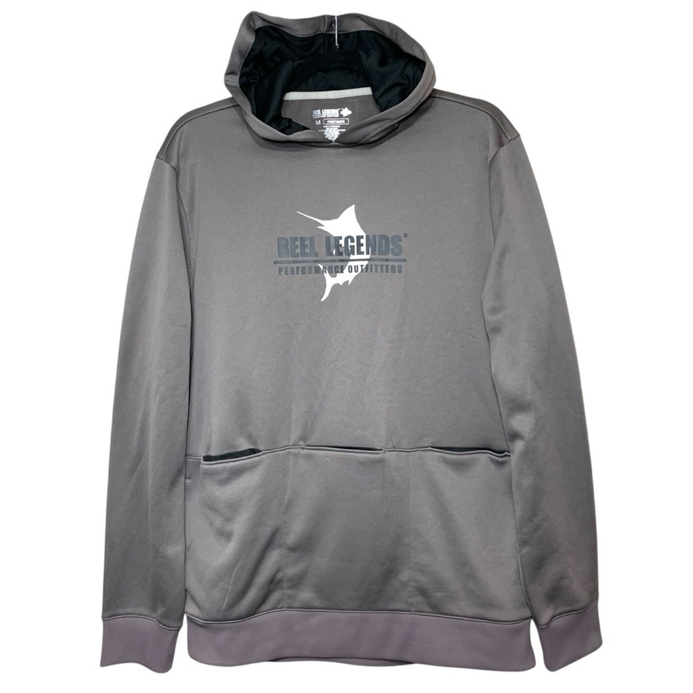 Reel Legends Fishing Hoodie Sweatshirt Sz M Gray Multi Pocket Hands Free UPF 50